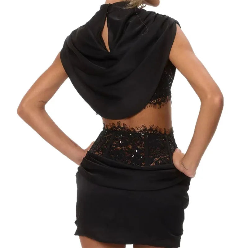 Khaki Satin Lace Prom Dress 2 Pcs Hot Girl Top Bra+Short Mini Party Gown Casual Formal Wedding Guest Birthday Evening Robe