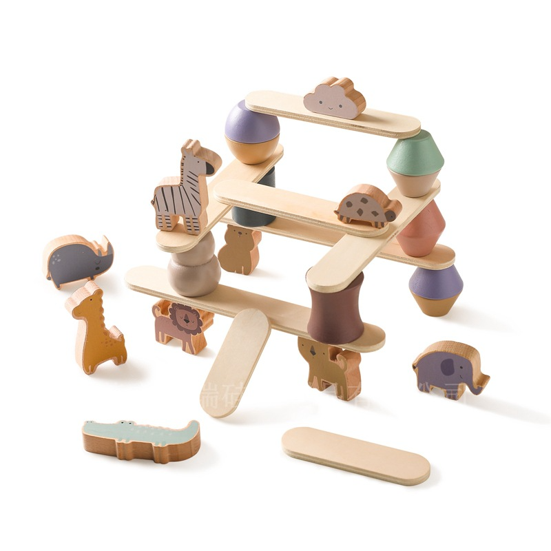 Jouet d'équilibre en bois Montessori à empiler avec des animaux