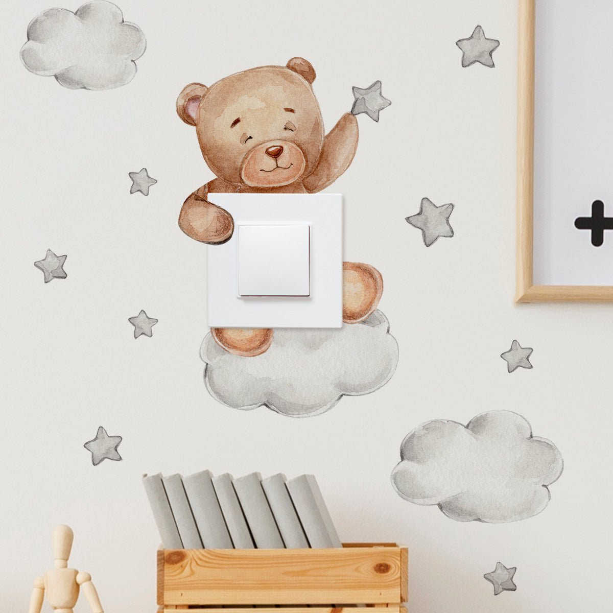 Autocollant interrupteur Ourson Étoile de dessin animé pour la décoration de la chambre d'enfants
