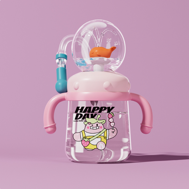 Walfisch-Cartoon-Trinkflasche für Kinder mit Taucher-Fontäne – Tritan auslaufsicherer Becher (verschiedene Größen und Farben)