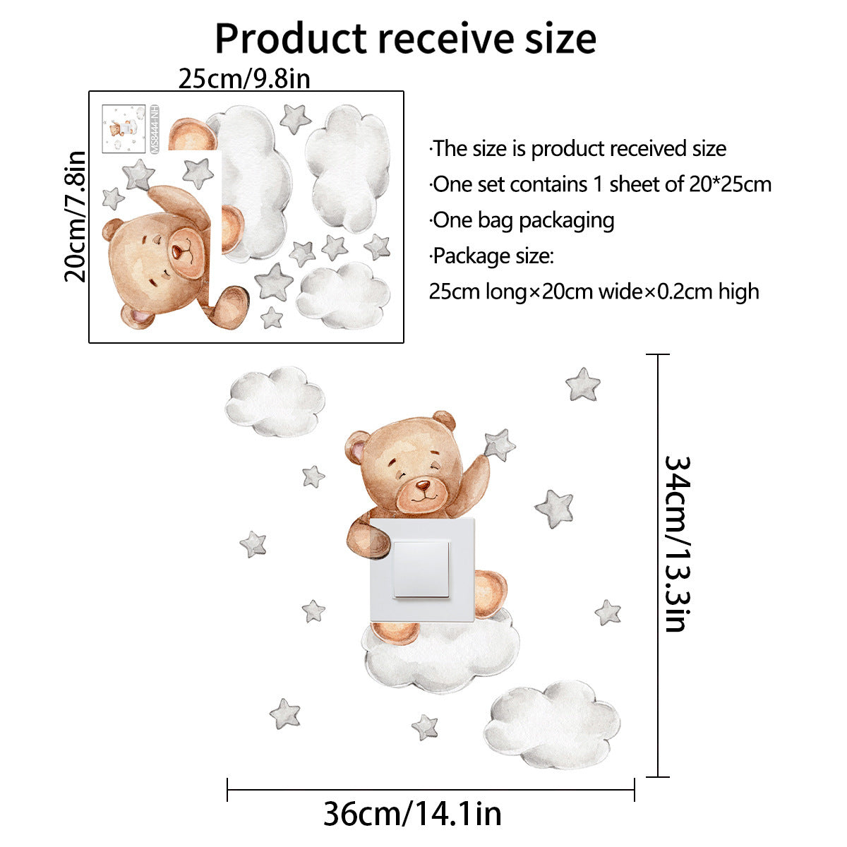 Autocollant interrupteur Ourson Étoile de dessin animé pour la décoration de la chambre d'enfants