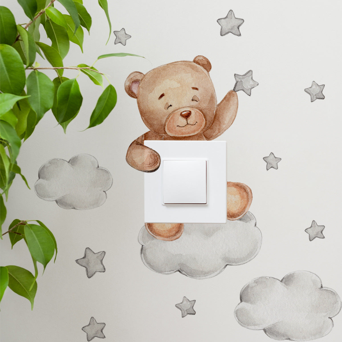 Autocollant interrupteur Ourson Étoile de dessin animé pour la décoration de la chambre d'enfants