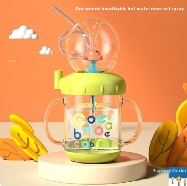 Walfisch-Cartoon-Trinkflasche für Kinder mit Taucher-Fontäne – Tritan auslaufsicherer Becher (verschiedene Größen und Farben)