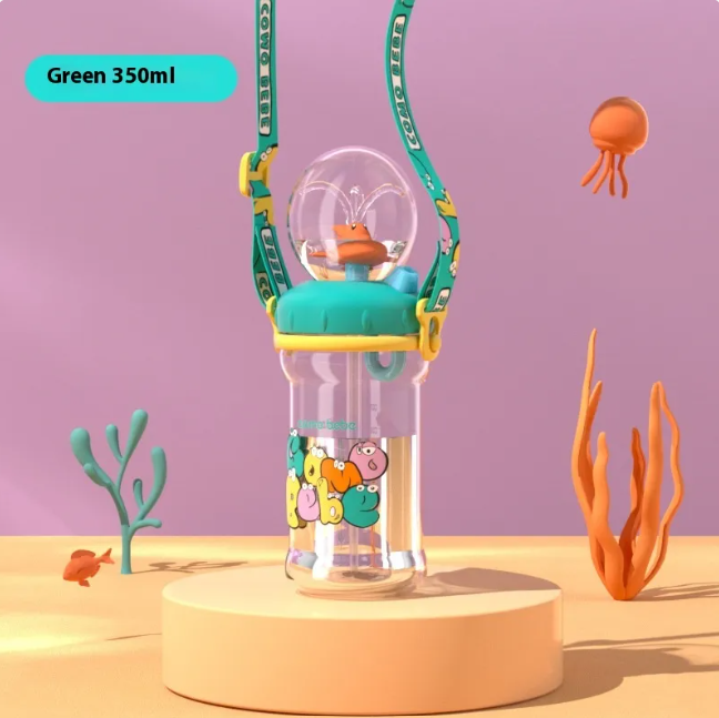 Walfisch-Cartoon-Trinkflasche für Kinder mit Taucher-Fontäne – Tritan auslaufsicherer Becher (verschiedene Größen und Farben)