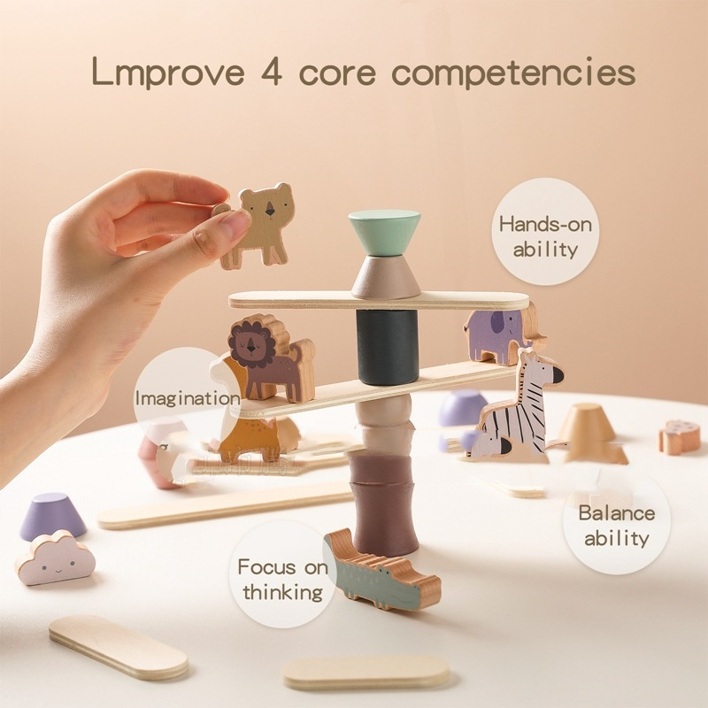 Jouet d'équilibre en bois Montessori à empiler avec des animaux