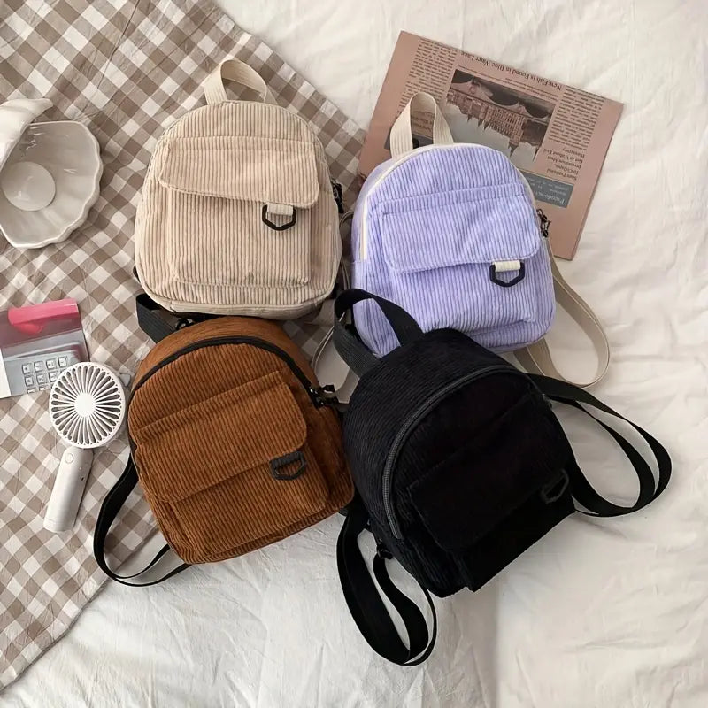Adorable sac à dos en velours côtelé avec petite trousse de maquillage