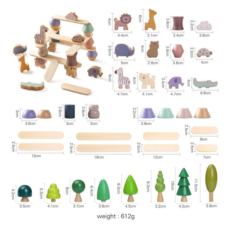 Jouet d'équilibre en bois Montessori à empiler avec des animaux