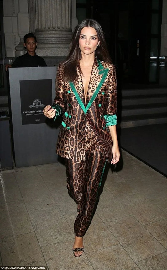2 Pcs Women Suits Sets Custom Made Leopard Print Blazer+Pants Stitching Color Fashion Red Carpet Evening Prom Dress Customized