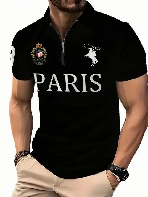 Polo à fermeture éclair et imprimé numérique 3D pour hommes