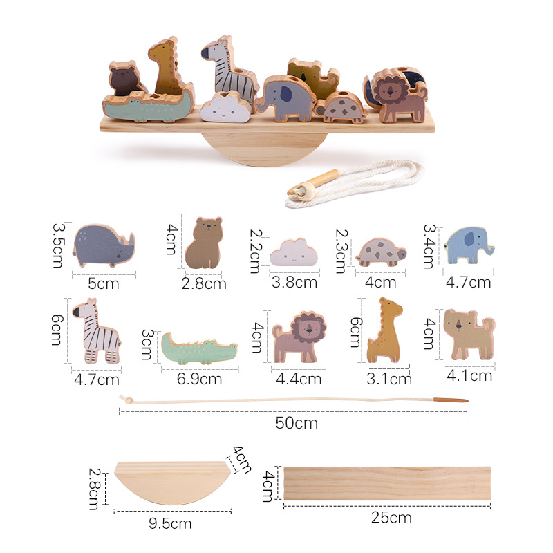 Jouet d'équilibre en bois Montessori à empiler avec des animaux