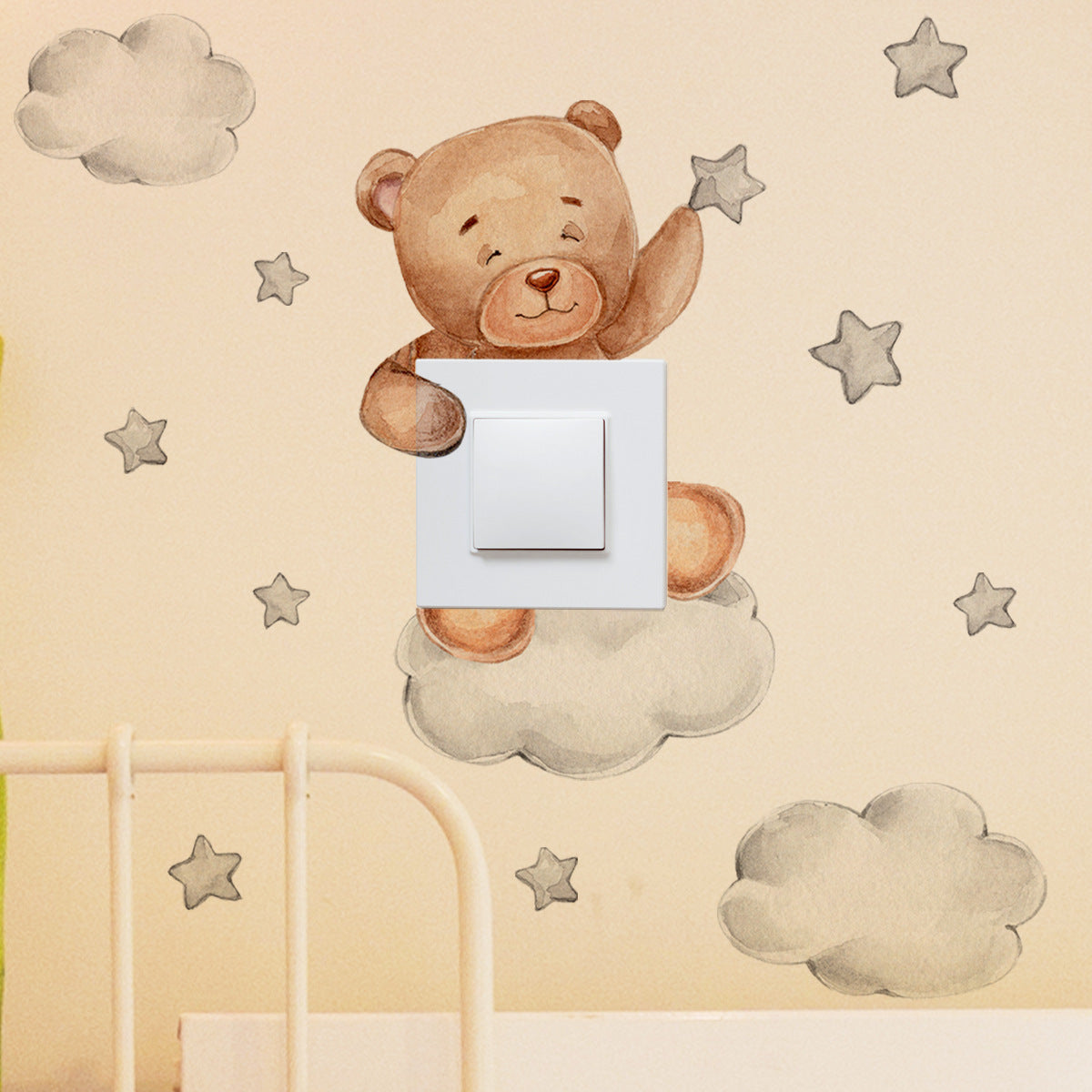 Autocollant interrupteur Ourson Étoile de dessin animé pour la décoration de la chambre d'enfants