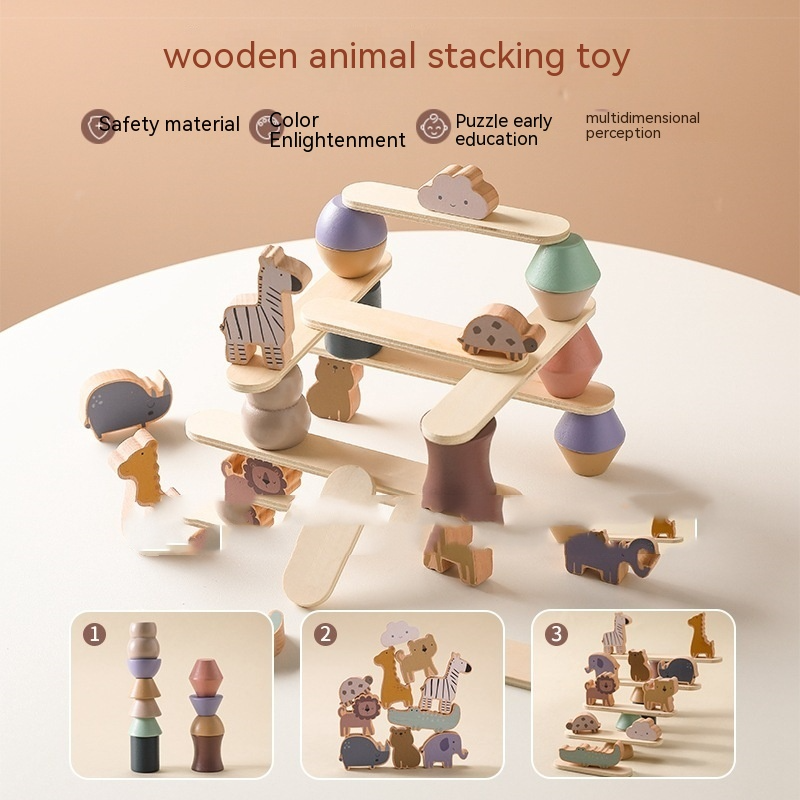 Jouet d'équilibre en bois Montessori à empiler avec des animaux